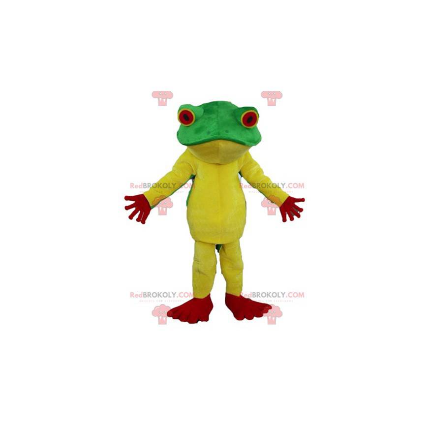 Very successful yellow red and green frog mascot -