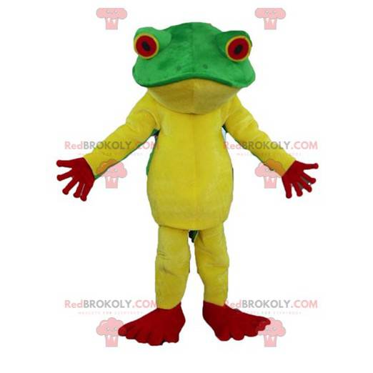 Very successful yellow red and green frog mascot -