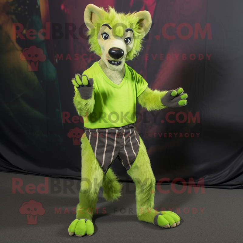 Lime Green Hyena mascot costume character dressed with a Jeggings and Pocket squares Lime Green Hyena mascot costume character dressed with a Jeggings and Pocket squares