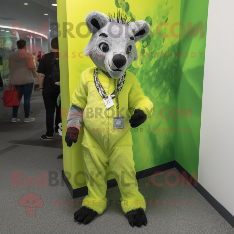 Lime Green Hyena mascot costume character dressed with a Jeggings and Pocket squares Lime Green Hyena mascot costume character dressed with a Jeggings and Pocket squares