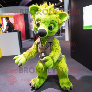 Lime Green Hyena mascot costume character dressed with a Jeggings and Pocket squares