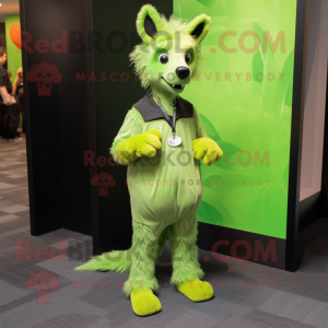 Lime Green Hyena mascot costume character dressed with a Jeggings and Pocket squares