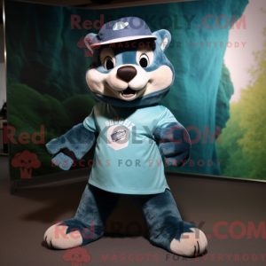 Teal Badger mascot costume...