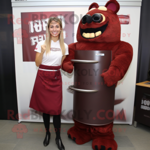 Maroon Bbq Ribs mascot costume character dressed with a Pencil Skirt and Foot pads