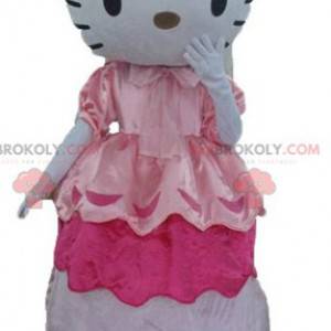 Maskot slavné kočky Hello Kitty v růžových šatech -