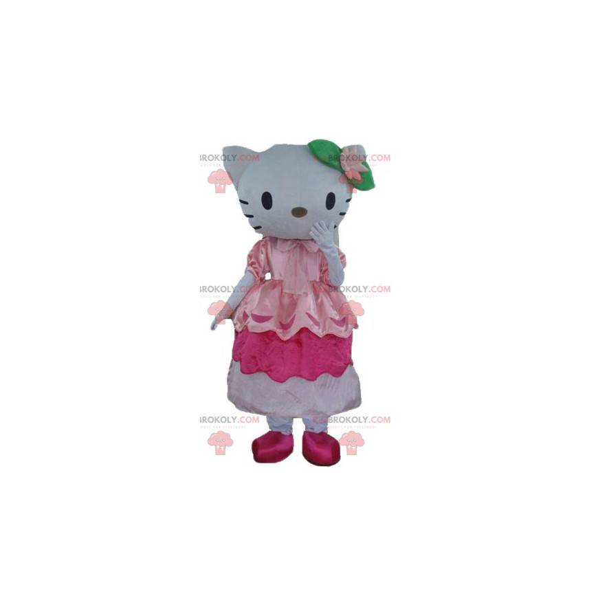 Mascota del famoso gato Hello Kitty con un vestido rosa -