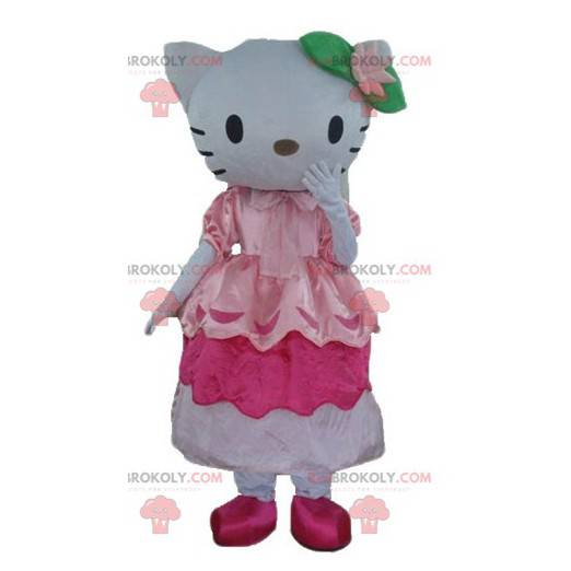 Maskot av den berömda katten Hello Kitty i en rosa klänning -