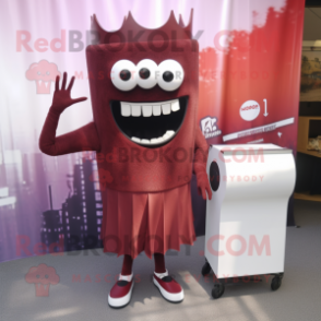 Maroon Bbq Ribs mascot costume character dressed with a Pencil Skirt and Foot pads