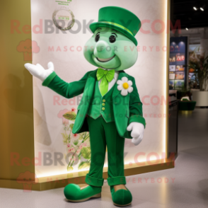 Green Four Leaf Clover mascot costume character dressed with a Chinos and Lapel pins