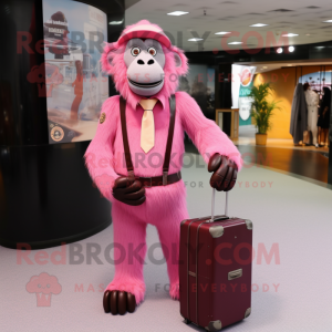 Pink bavian maskot kostume...