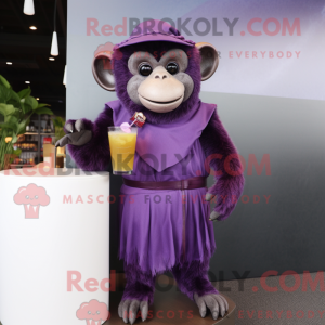 Paarse aap mascottekostuum...