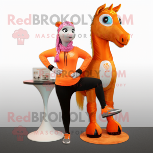 Orange Mare mascot costume character dressed with a Yoga Pants and Necklaces