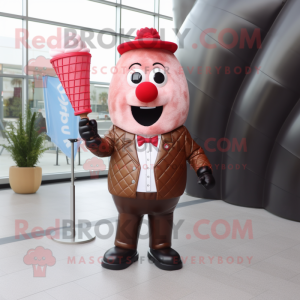 Red Ice Cream Cone mascot costume character dressed with a Leather Jacket and Ties