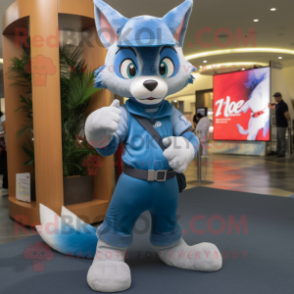 Blue Fox mascot costume character dressed with a Jeggings and Headbands