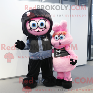 Svart Rosa maskotdraktfigur...