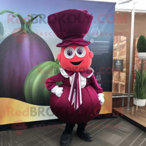 Red Onion mascot costume character dressed with a Blouse and Bow ties