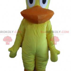 Canário mascote de pato amarelo e laranja com tampa -