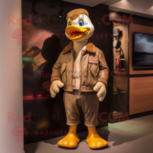 Tan Duck mascot costume character dressed with a Leather Jacket and Ties