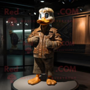 Tan Duck mascot costume character dressed with a Leather Jacket and Ties