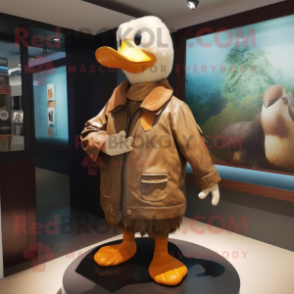 Tan Duck mascot costume character dressed with a Leather Jacket and Ties