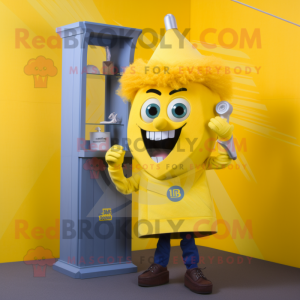 Yellow Phone mascot costume character dressed with a Flare Jeans and Cufflinks