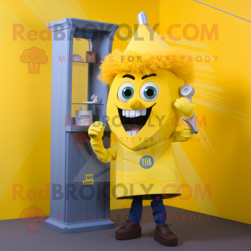 Yellow Phone mascot costume character dressed with a Flare Jeans and Cufflinks Yellow Phone mascot costume character dressed with a Flare Jeans and Cufflinks