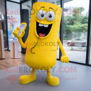 Yellow Phone mascot costume character dressed with a Flare Jeans and Cufflinks