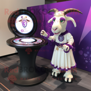 Purple Goat mascot costume character dressed with a Circle Skirt and Watches