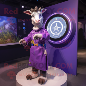 Purple Goat mascot costume character dressed with a Circle Skirt and Watches