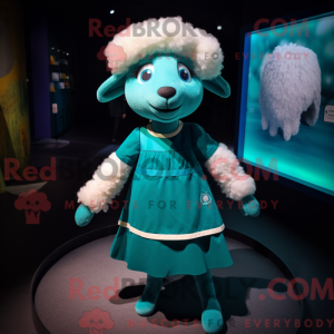 Teal Sheep-mascottekostuum...