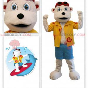 Beige bamse maskot i ferierende antrekk - Redbrokoly.com