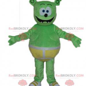 Green monster teddy mascot with yellow underpants -