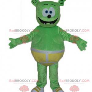 Mascota de peluche monstruo verde con calzoncillos amarillos -