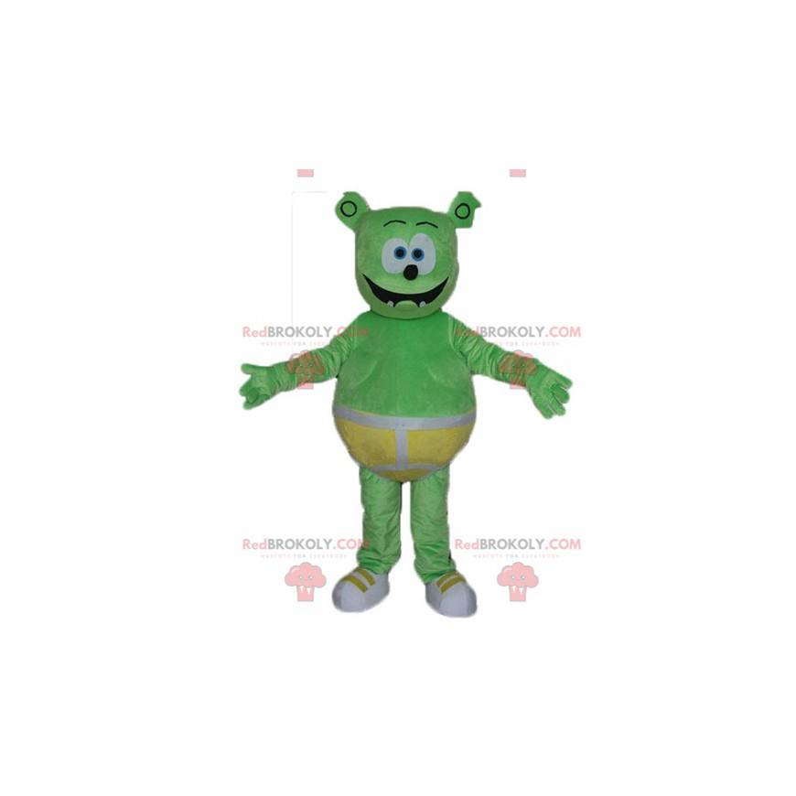 Green monster teddy mascot with yellow underpants -