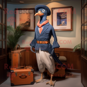 Navy Passenger Pigeon mascot costume character dressed with a Swimwear and Belts