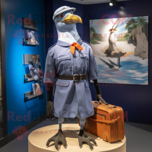 Navy Passenger Pigeon mascot costume character dressed with a Swimwear and Belts