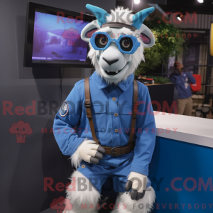 Blå angora geit maskot...