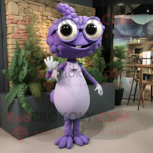Lavender Hydra mascot costume character dressed with a Pencil Skirt and Eyeglasses