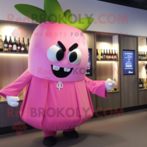 Pink Turnip mascot costume character dressed with a Cocktail Dress and Watches