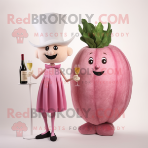 Pink Turnip mascot costume character dressed with a Cocktail Dress and Watches