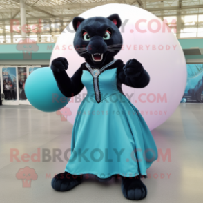 Teal Panther mascot costume character dressed with a Ball Gown and Foot pads