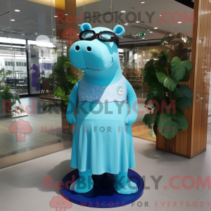 Cyan Hippopotamus maskot...