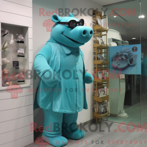Cyan Nilpferd Maskottchen...