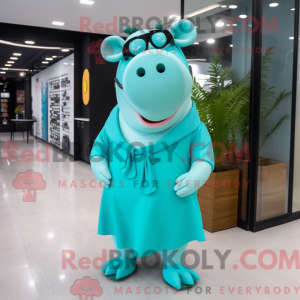 Cyan Hippopotamus maskot...