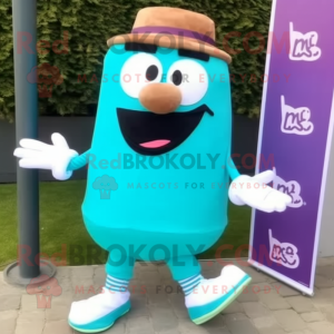 Teal Moussaka mascot costume character dressed with a Shorts and Pocket squares