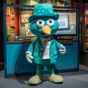 Teal Moussaka mascot costume character dressed with a Shorts and Pocket squares