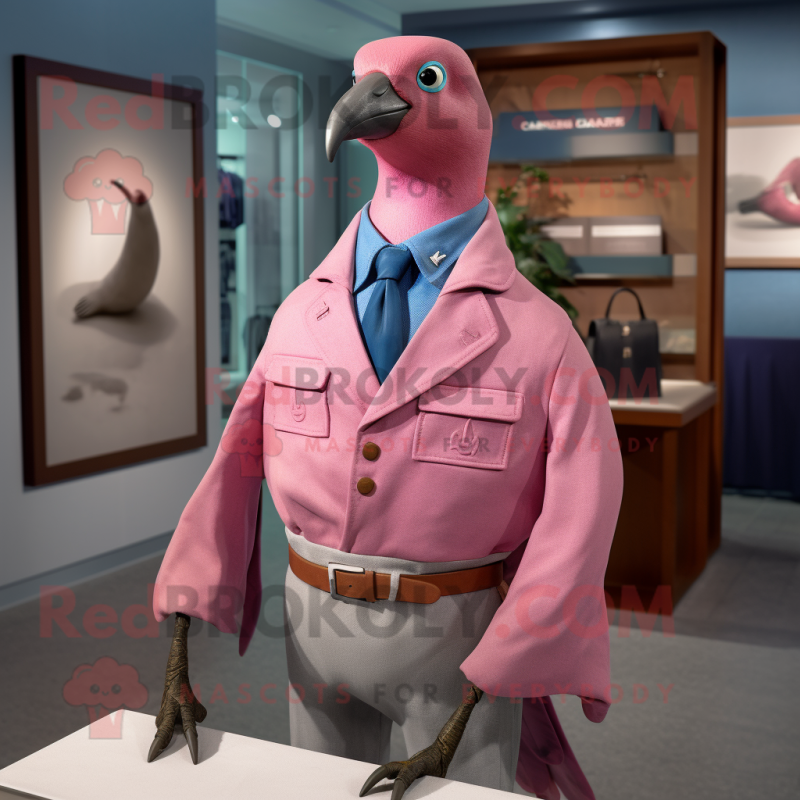 Pink Passenger Pigeon mascot costume character dressed with a Polo Shirt and Pocket squares