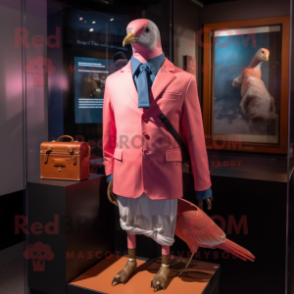 Pink Passenger Pigeon mascot costume character dressed with a Polo Shirt and Pocket squares