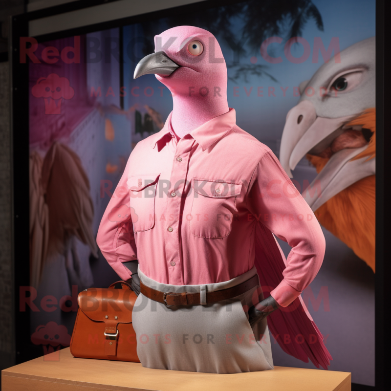 Pink Passenger Pigeon mascot costume character dressed with a Polo Shirt and Pocket squares