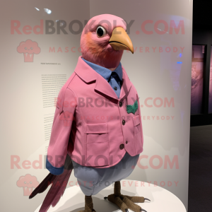 Pink Passenger Pigeon mascot costume character dressed with a Polo Shirt and Pocket squares